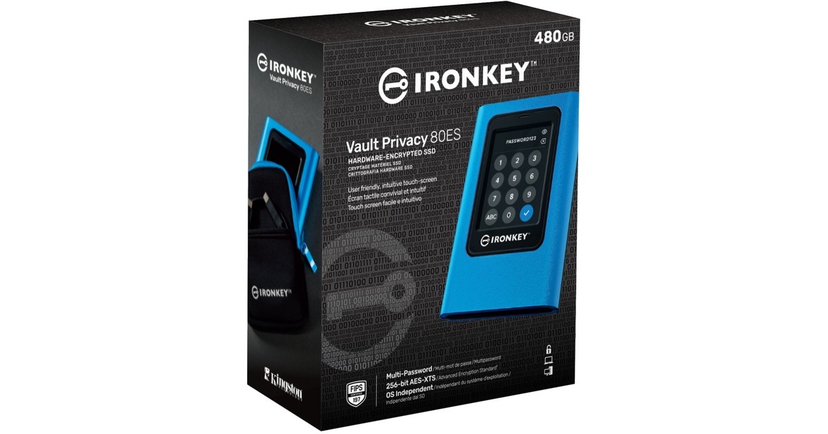 Kingston IronKey Vault Privacy 80 960 GB, Externe SSD(blau/schwarz, USB-C 3.2 Gen 1 (5 Gbit/s))
