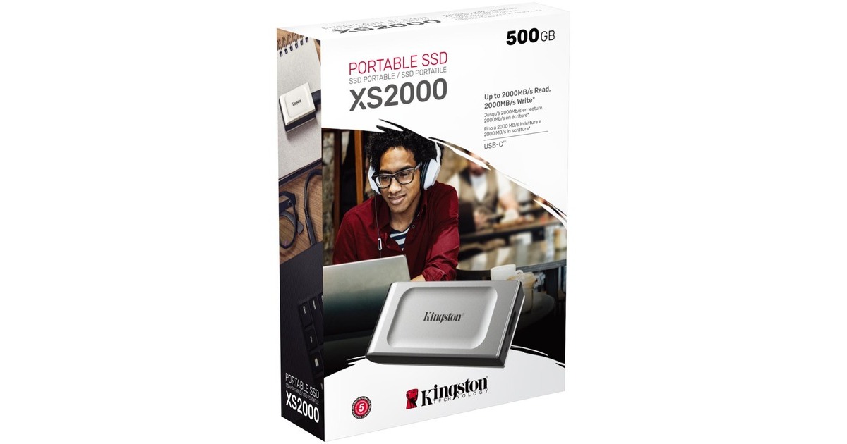 Kingston XS2000 Portable SSD 500 GB, Externe SSD(silber/schwarz, USB-C 3.2 Gen 2x2 (20 Gbit/s))