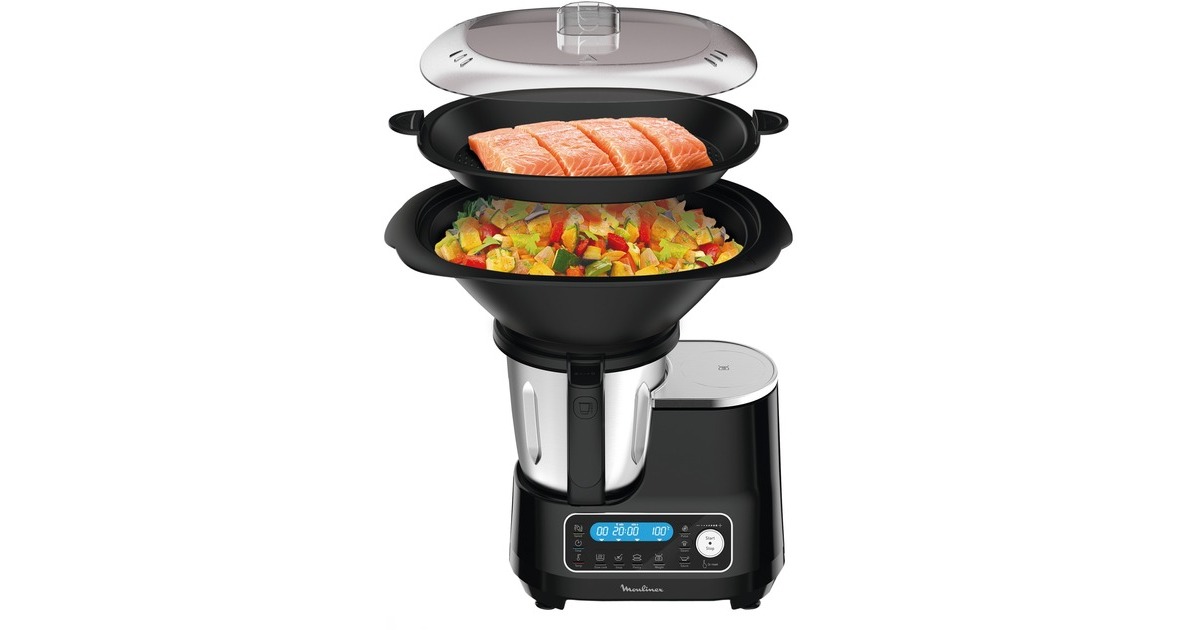 Krups Küchenmaschine Moulinex ClickChef HF4568(schwarz/edelstahl, 1.400 Watt, integrierte Waage, mit Kochfunktion)