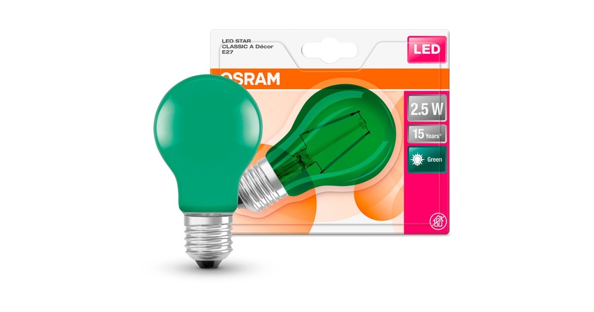 LEDVANCE Osram LED STAR Deco Classic Grün 1.6 W/7500K E27, LED-Leuchte(ersetzt 15 Watt)