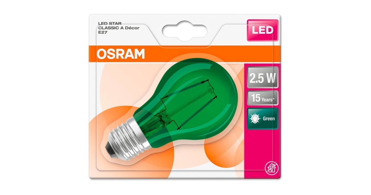 LEDVANCE Osram LED STAR Deco Classic Grün 1.6 W/7500K E27, LED-Leuchte(ersetzt 15 Watt)