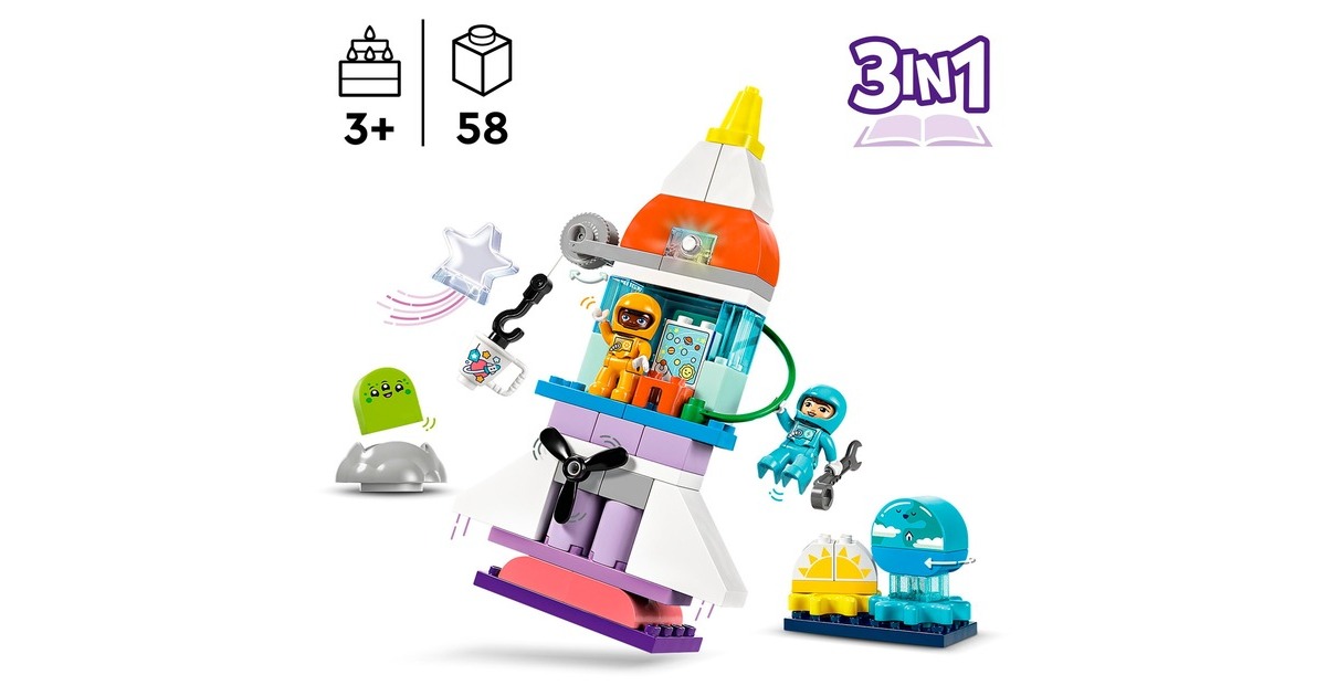 LEGO 10422 DUPLO 3-in-1-Spaceshuttle für viele Abenteuer, Konstruktionsspielzeug