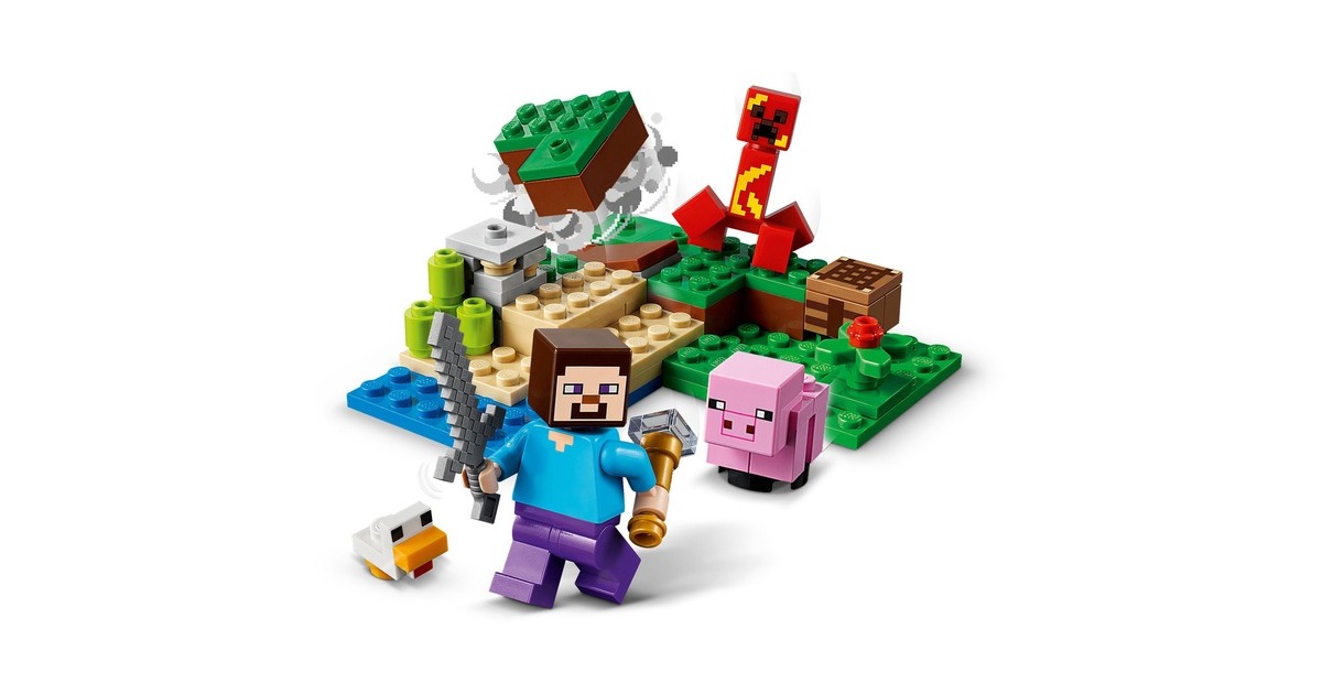 LEGO 21177 Minecraft Der Hinterhalt des Creeper, Konstruktionsspielzeug(Spielzeugset mit Steve, Schweinchen- und Kükenfiguren, Kinderspielzeug ab 7 Jahren mit Minifiguren)