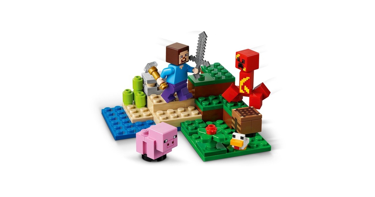 LEGO 21177 Minecraft Der Hinterhalt des Creeper, Konstruktionsspielzeug(Spielzeugset mit Steve, Schweinchen- und Kükenfiguren, Kinderspielzeug ab 7 Jahren mit Minifiguren)