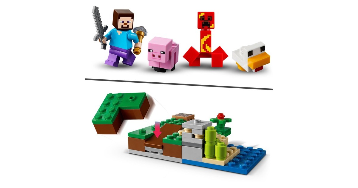 LEGO 21177 Minecraft Der Hinterhalt des Creeper, Konstruktionsspielzeug(Spielzeugset mit Steve, Schweinchen- und Kükenfiguren, Kinderspielzeug ab 7 Jahren mit Minifiguren)