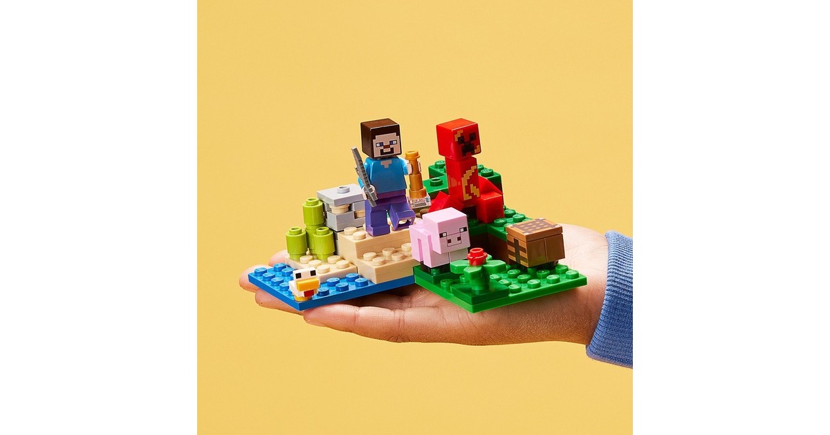 LEGO 21177 Minecraft Der Hinterhalt des Creeper, Konstruktionsspielzeug(Spielzeugset mit Steve, Schweinchen- und Kükenfiguren, Kinderspielzeug ab 7 Jahren mit Minifiguren)