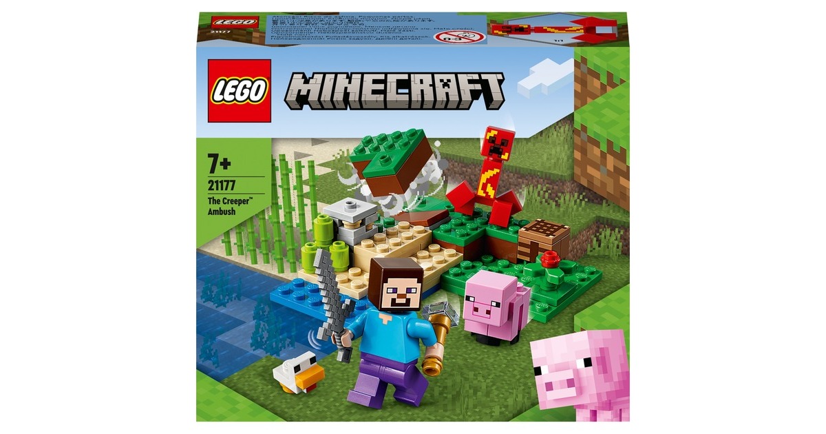 LEGO 21177 Minecraft Der Hinterhalt des Creeper, Konstruktionsspielzeug(Spielzeugset mit Steve, Schweinchen- und Kükenfiguren, Kinderspielzeug ab 7 Jahren mit Minifiguren)