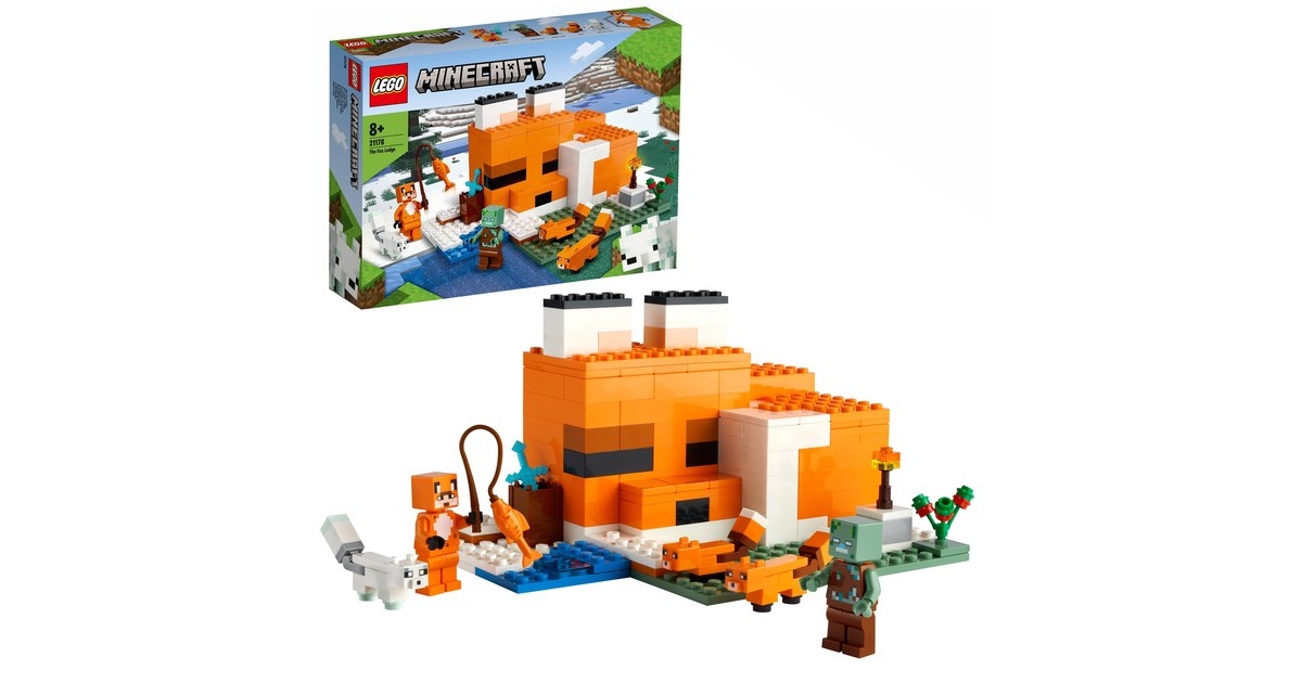 LEGO 21178 Minecraft Die Fuchs-Lodge, Konstruktionsspielzeug(Spielzeug für Kinder ab 8 Jahren mit Figuren von ertrunkenem Zombie und Tieren, Kinderspielzeug)