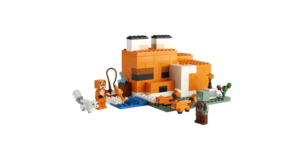 LEGO 21178 Minecraft Die Fuchs-Lodge, Konstruktionsspielzeug(Spielzeug für Kinder ab 8 Jahren mit Figuren von ertrunkenem Zombie und Tieren, Kinderspielzeug)