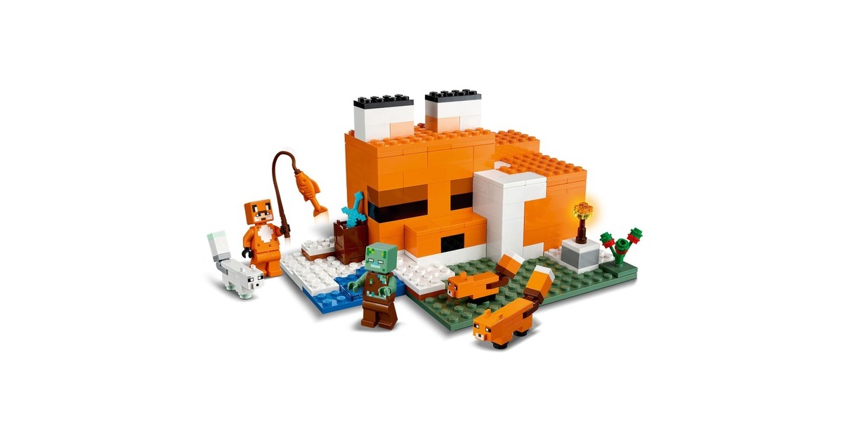 LEGO 21178 Minecraft Die Fuchs-Lodge, Konstruktionsspielzeug(Spielzeug für Kinder ab 8 Jahren mit Figuren von ertrunkenem Zombie und Tieren, Kinderspielzeug)