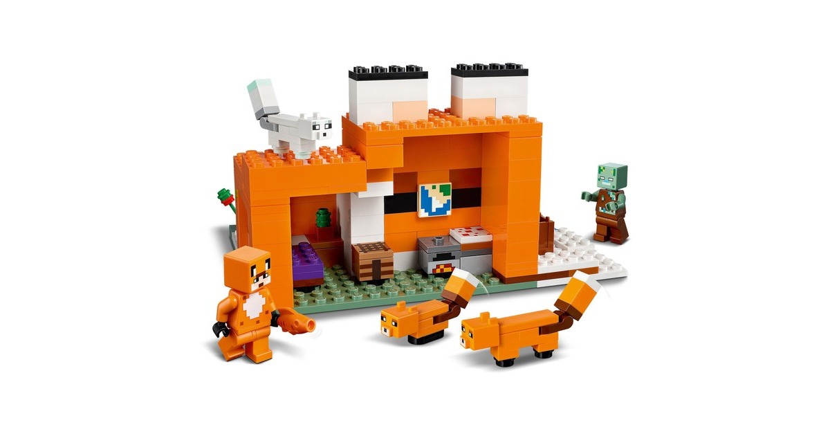 LEGO 21178 Minecraft Die Fuchs-Lodge, Konstruktionsspielzeug(Spielzeug für Kinder ab 8 Jahren mit Figuren von ertrunkenem Zombie und Tieren, Kinderspielzeug)