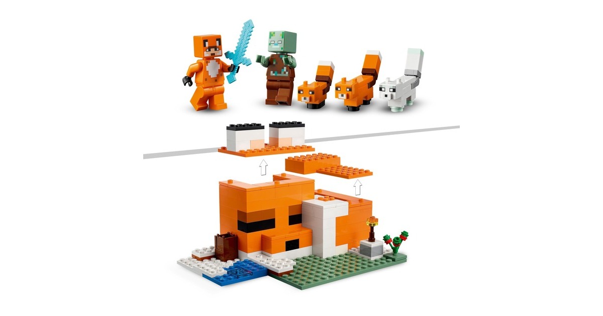 LEGO 21178 Minecraft Die Fuchs-Lodge, Konstruktionsspielzeug(Spielzeug für Kinder ab 8 Jahren mit Figuren von ertrunkenem Zombie und Tieren, Kinderspielzeug)
