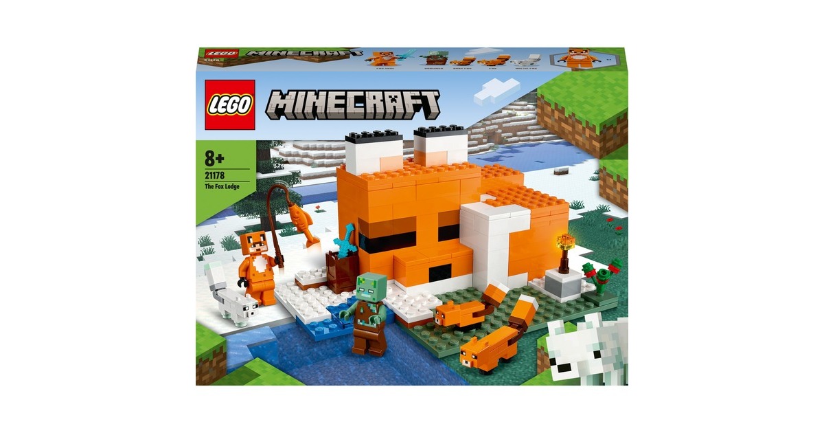 LEGO 21178 Minecraft Die Fuchs-Lodge, Konstruktionsspielzeug(Spielzeug für Kinder ab 8 Jahren mit Figuren von ertrunkenem Zombie und Tieren, Kinderspielzeug)