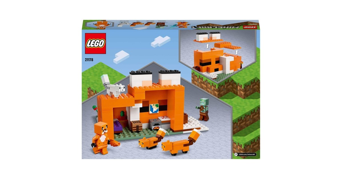 LEGO 21178 Minecraft Die Fuchs-Lodge, Konstruktionsspielzeug(Spielzeug für Kinder ab 8 Jahren mit Figuren von ertrunkenem Zombie und Tieren, Kinderspielzeug)