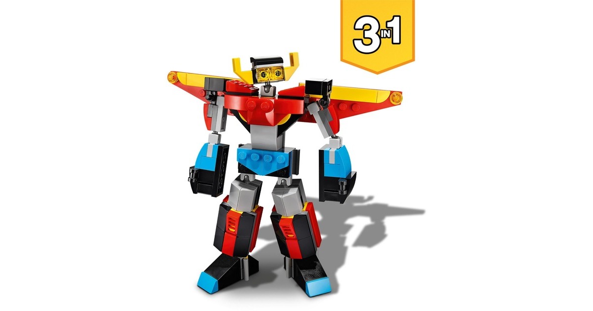 LEGO 31124 Creator 3-in-1 Super-Mech, Konstruktionsspielzeug(Roboter, Drache Figur, Flugzeug)