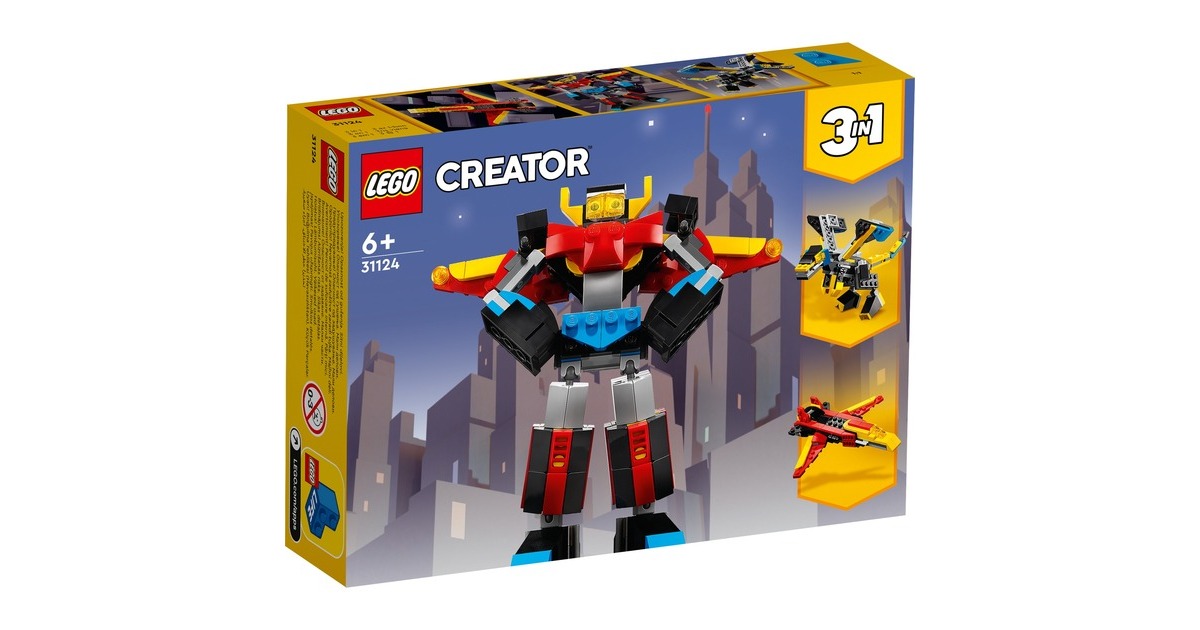 LEGO 31124 Creator 3-in-1 Super-Mech, Konstruktionsspielzeug(Roboter, Drache Figur, Flugzeug)