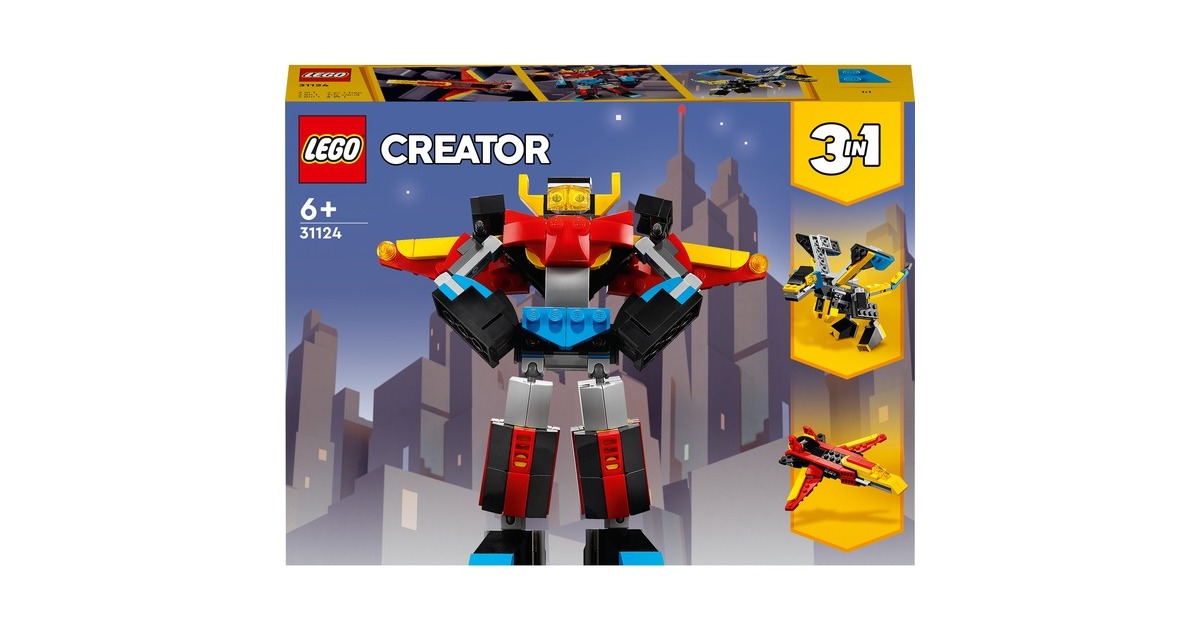 LEGO 31124 Creator 3-in-1 Super-Mech, Konstruktionsspielzeug(Roboter, Drache Figur, Flugzeug)