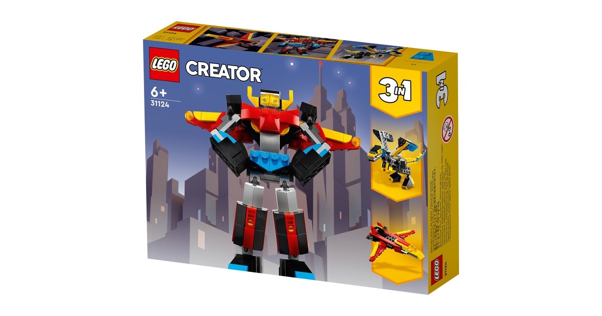 LEGO 31124 Creator 3-in-1 Super-Mech, Konstruktionsspielzeug(Roboter, Drache Figur, Flugzeug)