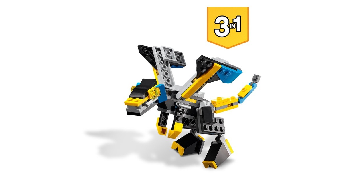LEGO 31124 Creator 3-in-1 Super-Mech, Konstruktionsspielzeug(Roboter, Drache Figur, Flugzeug)