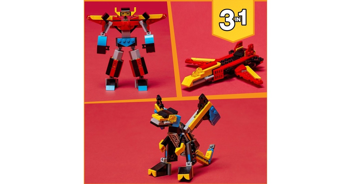 LEGO 31124 Creator 3-in-1 Super-Mech, Konstruktionsspielzeug(Roboter, Drache Figur, Flugzeug)