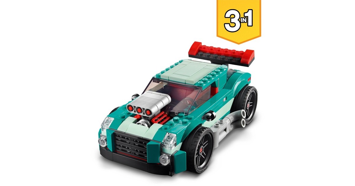 LEGO 31127 Creator 3-in-1 Straßenflitzer, Konstruktionsspielzeug(Rennwagen, Muscle Car und Hot Road)
