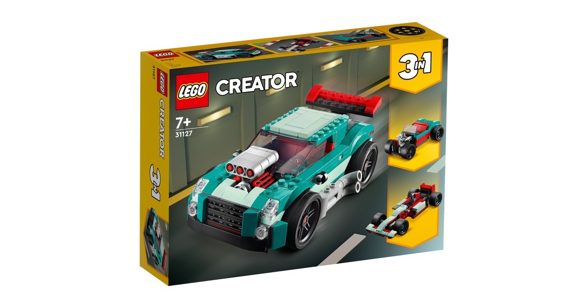 LEGO 31127 Creator 3-in-1 Straßenflitzer, Konstruktionsspielzeug(Rennwagen, Muscle Car und Hot Road)