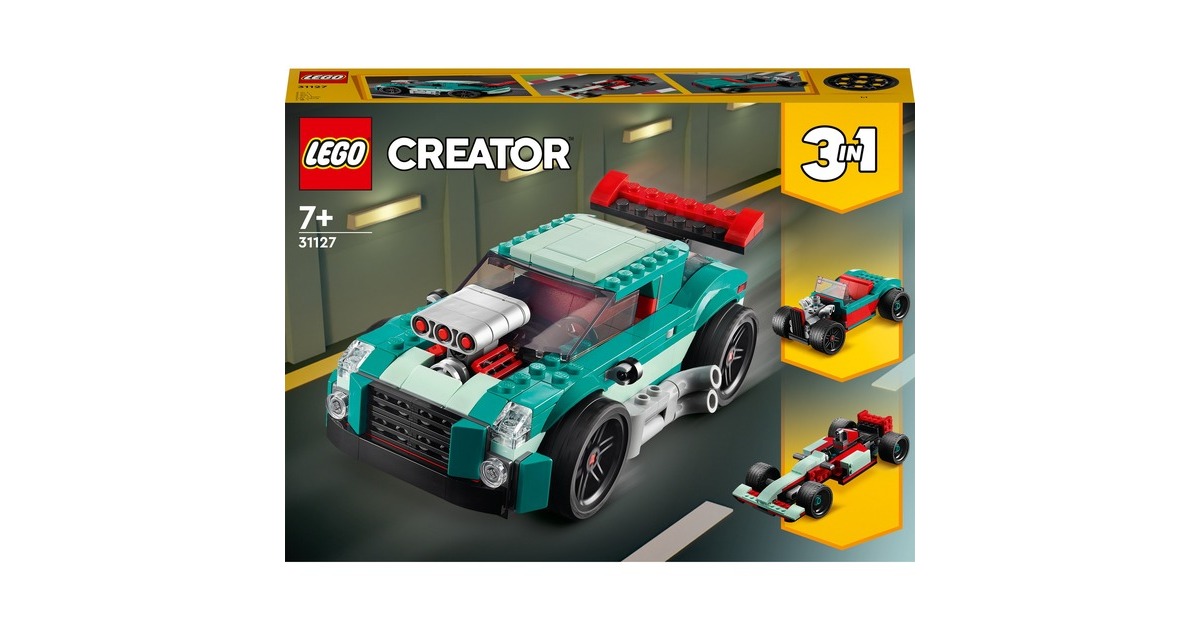 LEGO 31127 Creator 3-in-1 Straßenflitzer, Konstruktionsspielzeug(Rennwagen, Muscle Car und Hot Road)