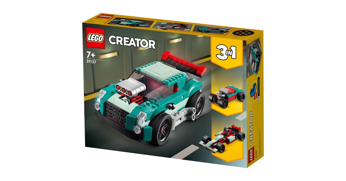 LEGO 31127 Creator 3-in-1 Straßenflitzer, Konstruktionsspielzeug(Rennwagen, Muscle Car und Hot Road)