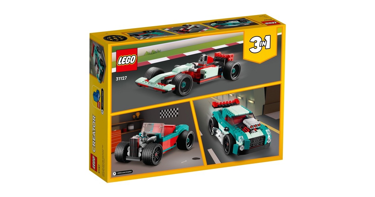 LEGO 31127 Creator 3-in-1 Straßenflitzer, Konstruktionsspielzeug(Rennwagen, Muscle Car und Hot Road)