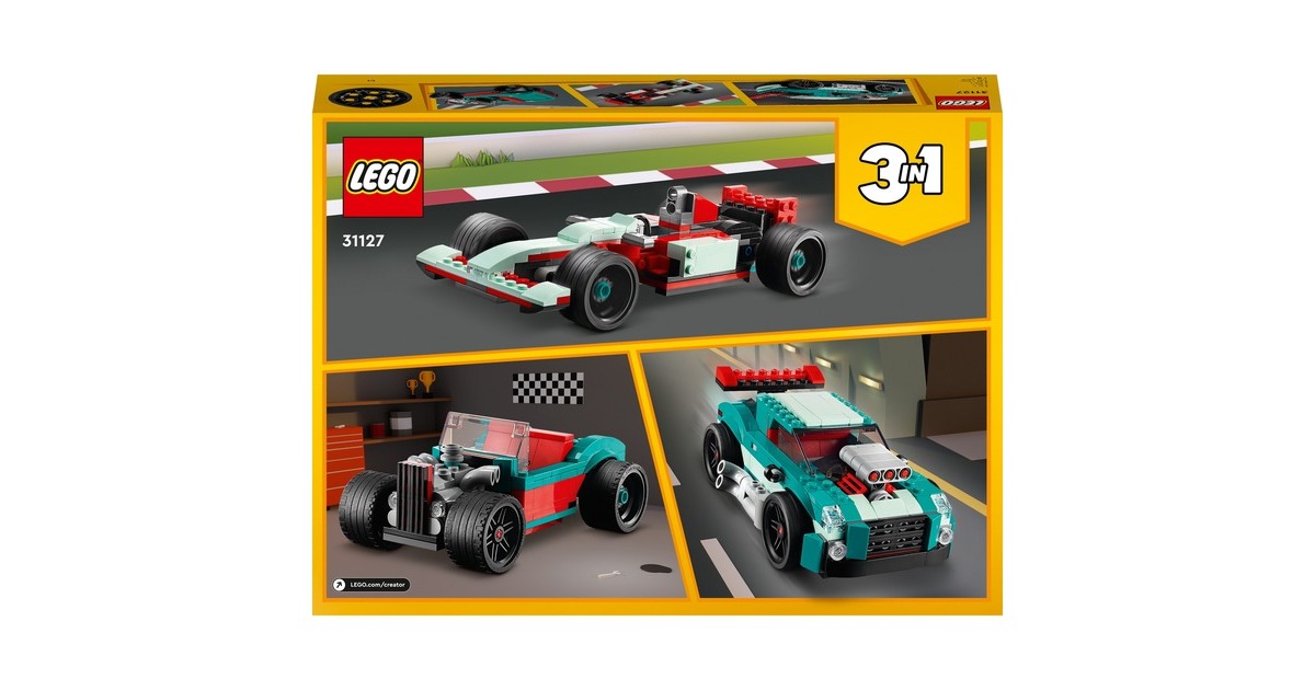 LEGO 31127 Creator 3-in-1 Straßenflitzer, Konstruktionsspielzeug(Rennwagen, Muscle Car und Hot Road)