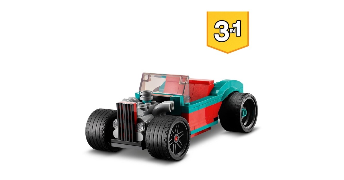 LEGO 31127 Creator 3-in-1 Straßenflitzer, Konstruktionsspielzeug(Rennwagen, Muscle Car und Hot Road)