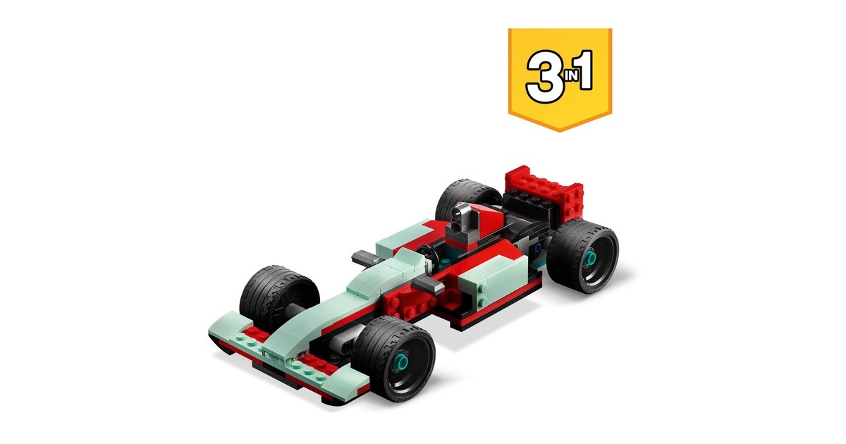 LEGO 31127 Creator 3-in-1 Straßenflitzer, Konstruktionsspielzeug(Rennwagen, Muscle Car und Hot Road)