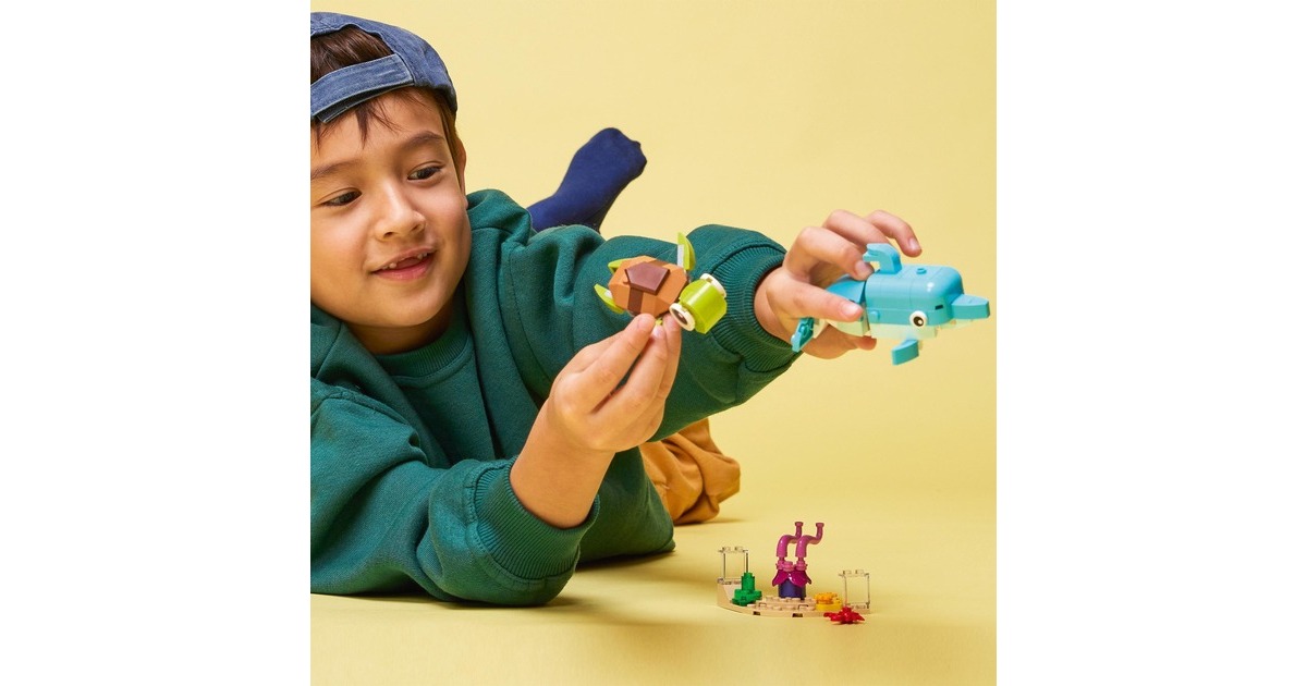 LEGO 31128 Creator 3-in-1 Delfin und Schildkröte, Konstruktionsspielzeug(Seepferdchen, Fisch, Figuren von Meerestieren)