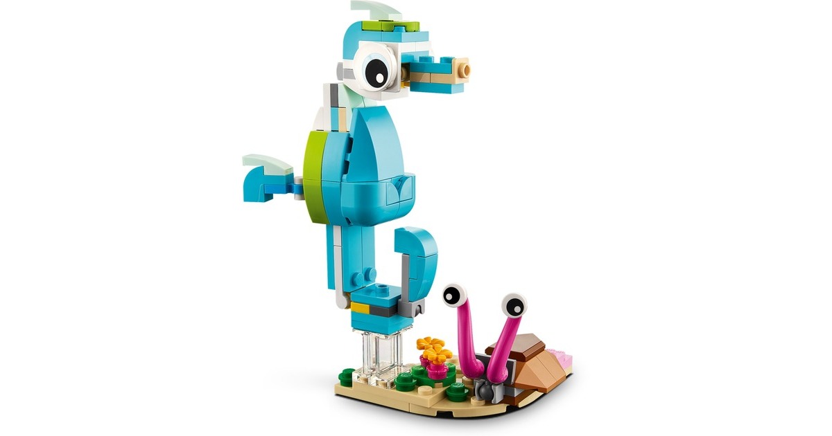 LEGO 31128 Creator 3-in-1 Delfin und Schildkröte, Konstruktionsspielzeug(Seepferdchen, Fisch, Figuren von Meerestieren)