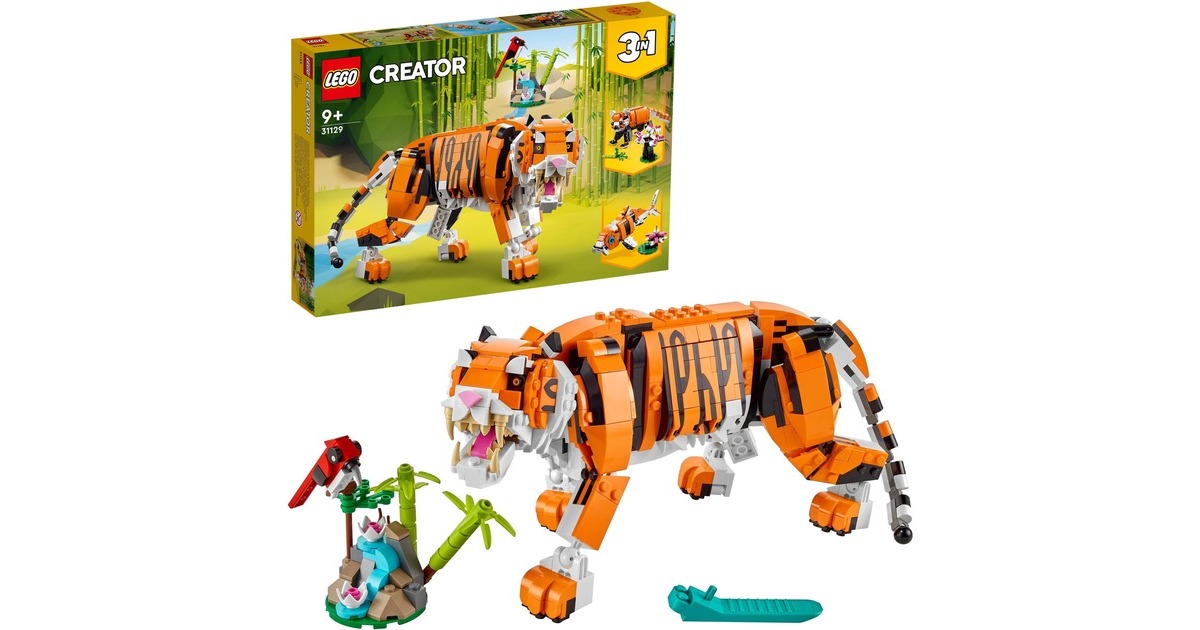 LEGO 31129 Creator 3-in-1 Majestätischer Tiger, Konstruktionsspielzeug(3-in-1 Tierfiguren-Set, Panda oder Fisch)