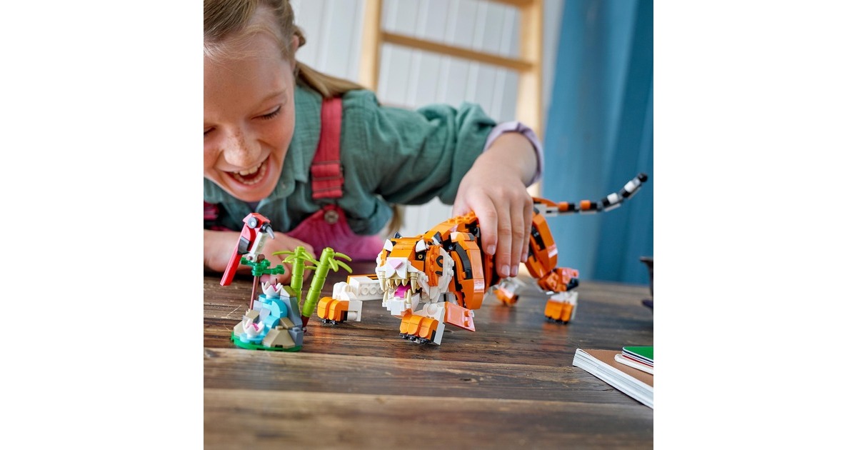LEGO 31129 Creator 3-in-1 Majestätischer Tiger, Konstruktionsspielzeug(3-in-1 Tierfiguren-Set, Panda oder Fisch)