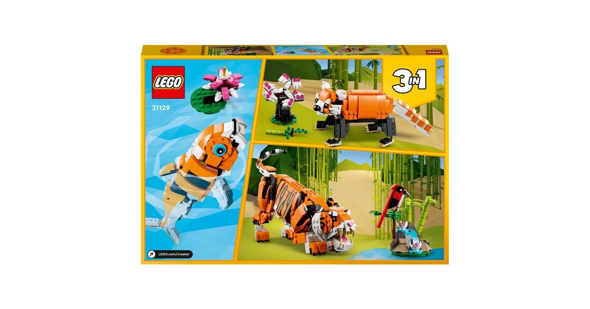 LEGO 31129 Creator 3-in-1 Majestätischer Tiger, Konstruktionsspielzeug(3-in-1 Tierfiguren-Set, Panda oder Fisch)