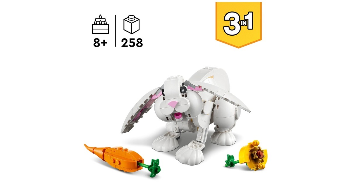 LEGO 31133 Creator 3-in-1 Weißer Hase, Konstruktionsspielzeug