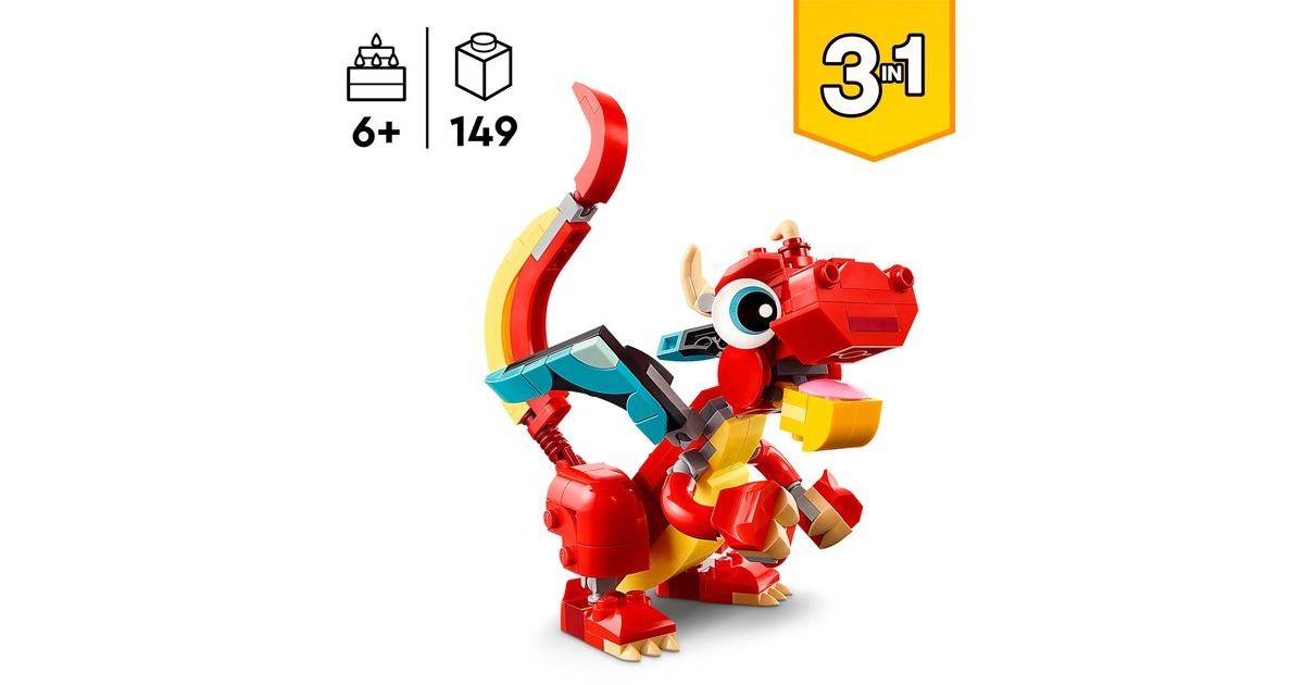 LEGO 31145 Creator 3-in-1 Roter Drache, Konstruktionsspielzeug