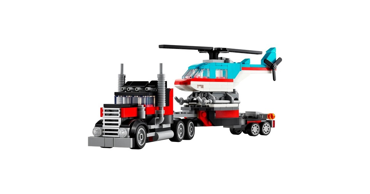LEGO 31146 Creator 3-in-1 Tieflader mit Hubschrauber, Konstruktionsspielzeug