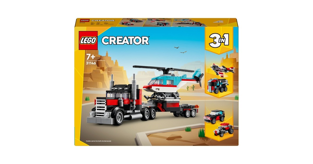 LEGO 31146 Creator 3-in-1 Tieflader mit Hubschrauber, Konstruktionsspielzeug