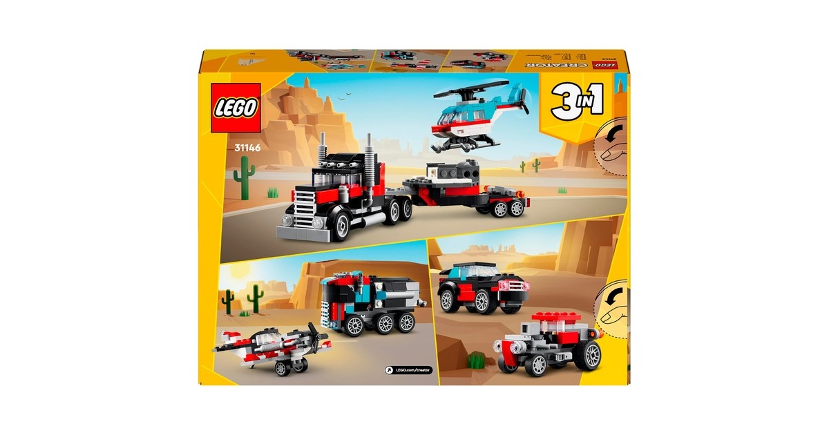 LEGO 31146 Creator 3-in-1 Tieflader mit Hubschrauber, Konstruktionsspielzeug