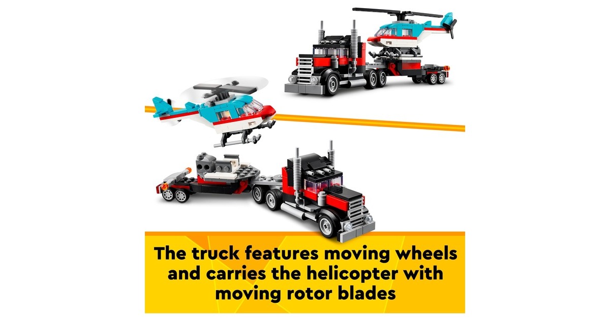 LEGO 31146 Creator 3-in-1 Tieflader mit Hubschrauber, Konstruktionsspielzeug