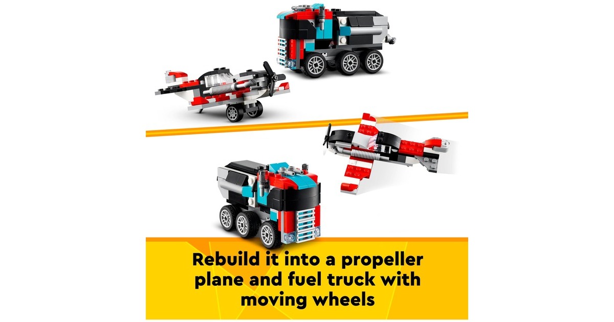 LEGO 31146 Creator 3-in-1 Tieflader mit Hubschrauber, Konstruktionsspielzeug