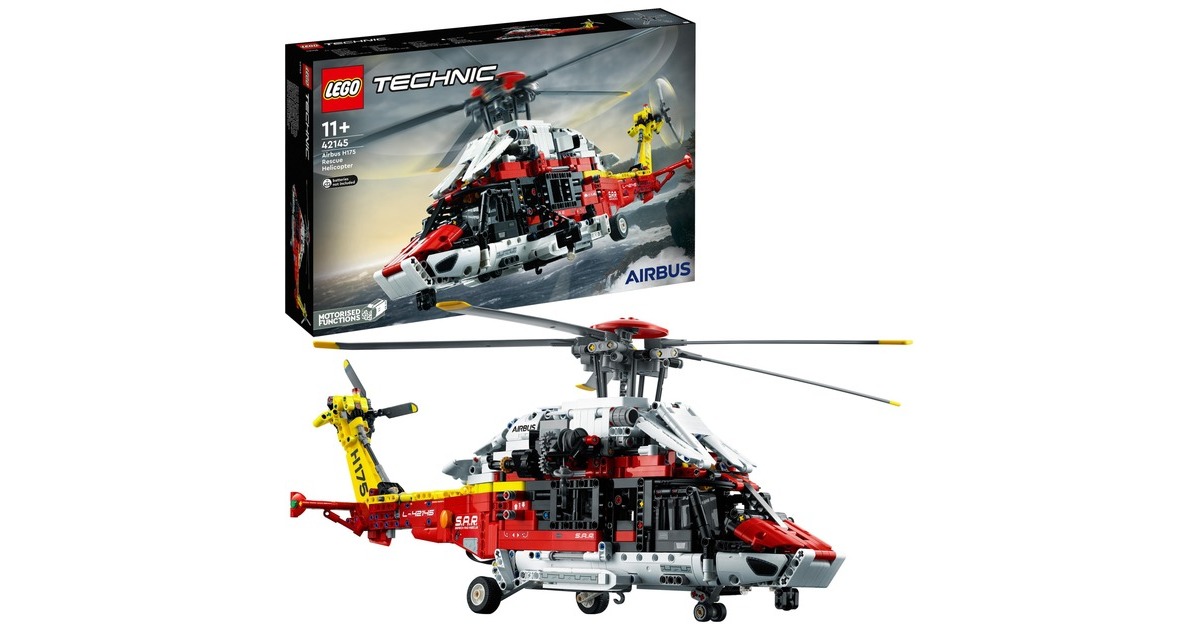 LEGO 42145 Technic Airbus H175 Rettungshubschrauber, Konstruktionsspielzeug(Modellbausatz für Kinder, drehbare Rotoren und motorisierte Funktionen, Outlet)