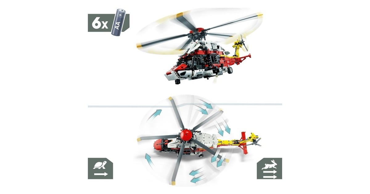 LEGO 42145 Technic Airbus H175 Rettungshubschrauber, Konstruktionsspielzeug(Modellbausatz für Kinder, drehbare Rotoren und motorisierte Funktionen)