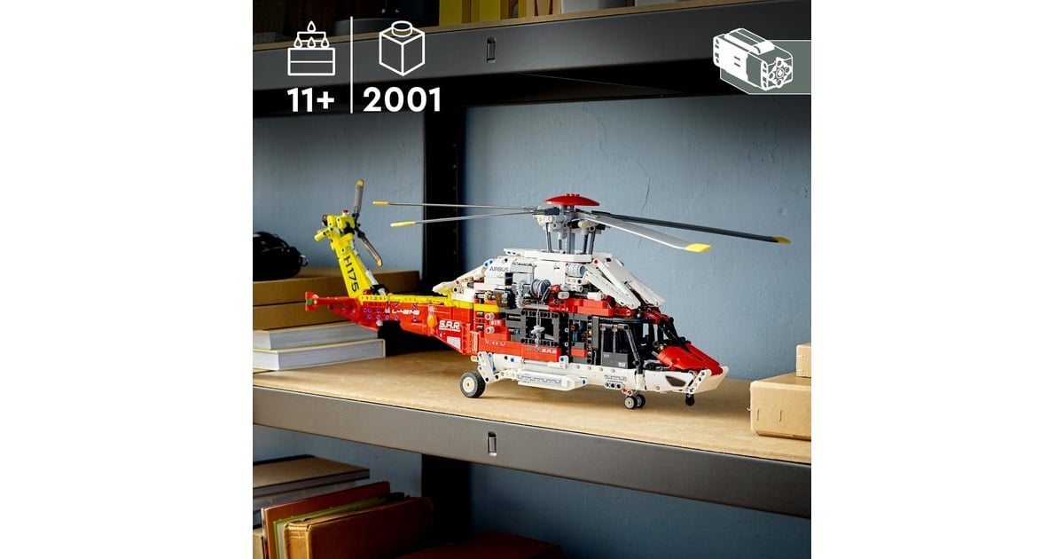 LEGO 42145 Technic Airbus H175 Rettungshubschrauber, Konstruktionsspielzeug(Modellbausatz für Kinder, drehbare Rotoren und motorisierte Funktionen)