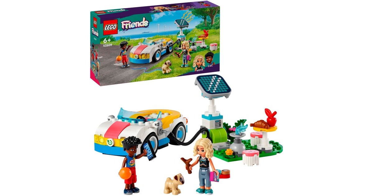 LEGO 42609 Friends E-Auto mit Ladestation, Konstruktionsspielzeug