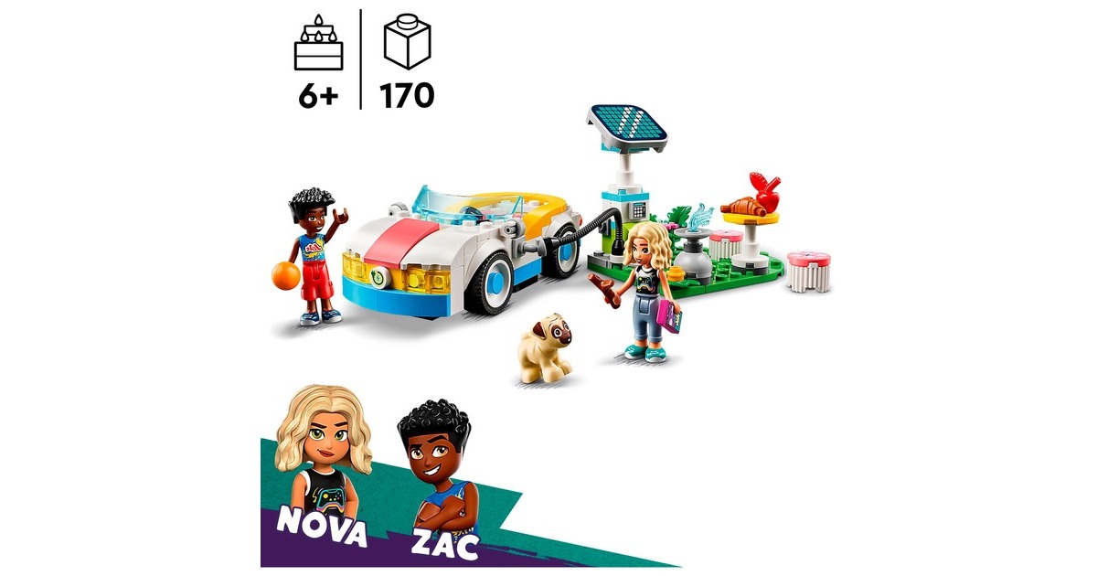LEGO 42609 Friends E-Auto mit Ladestation, Konstruktionsspielzeug