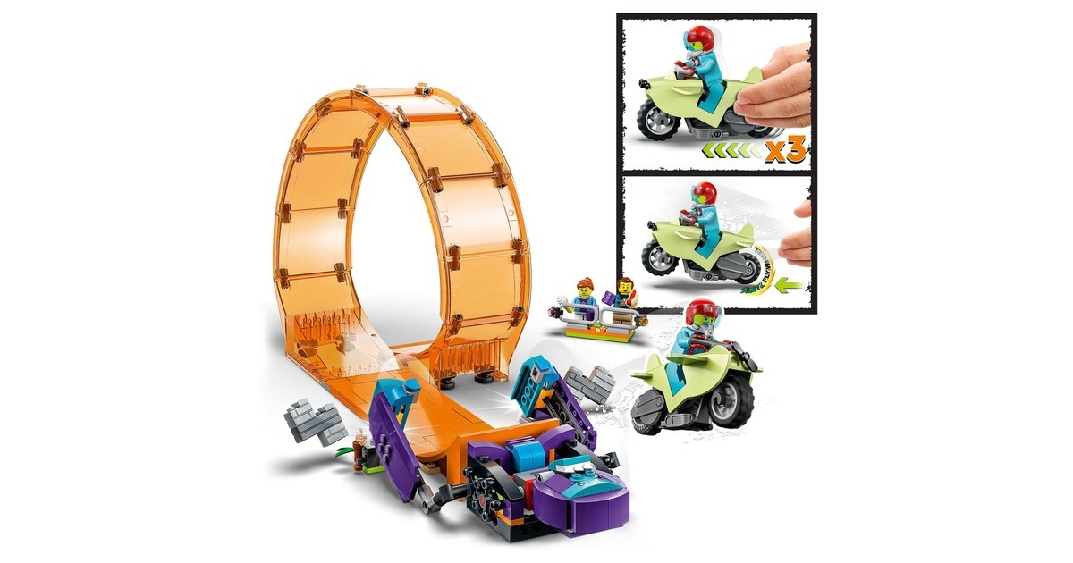 LEGO 60338 City Stuntz Schimpansen-Stuntlooping, Konstruktionsspielzeug(Action-Spielzeug mit Rampe, Stunt-Motorrad und 3 Minifiguren)